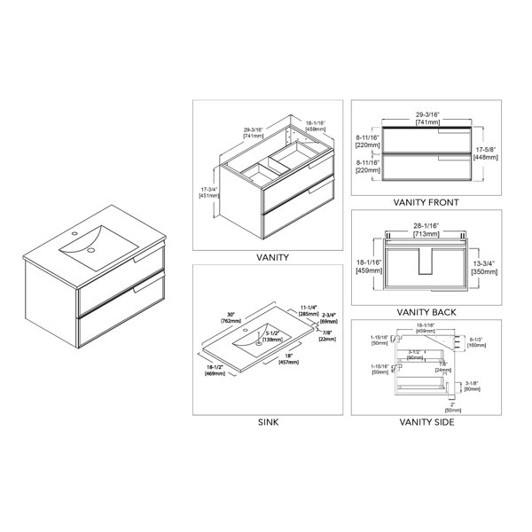 Blossom 30'' Wall Mounted Single Bathroom Vanity with Sink Wayfair